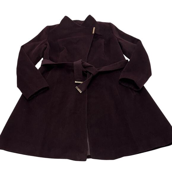 Michael Michael Kors Coat Womens Large Burgundy Wool Blend Wrap Belted Tie Waist - Picture 1 of 6